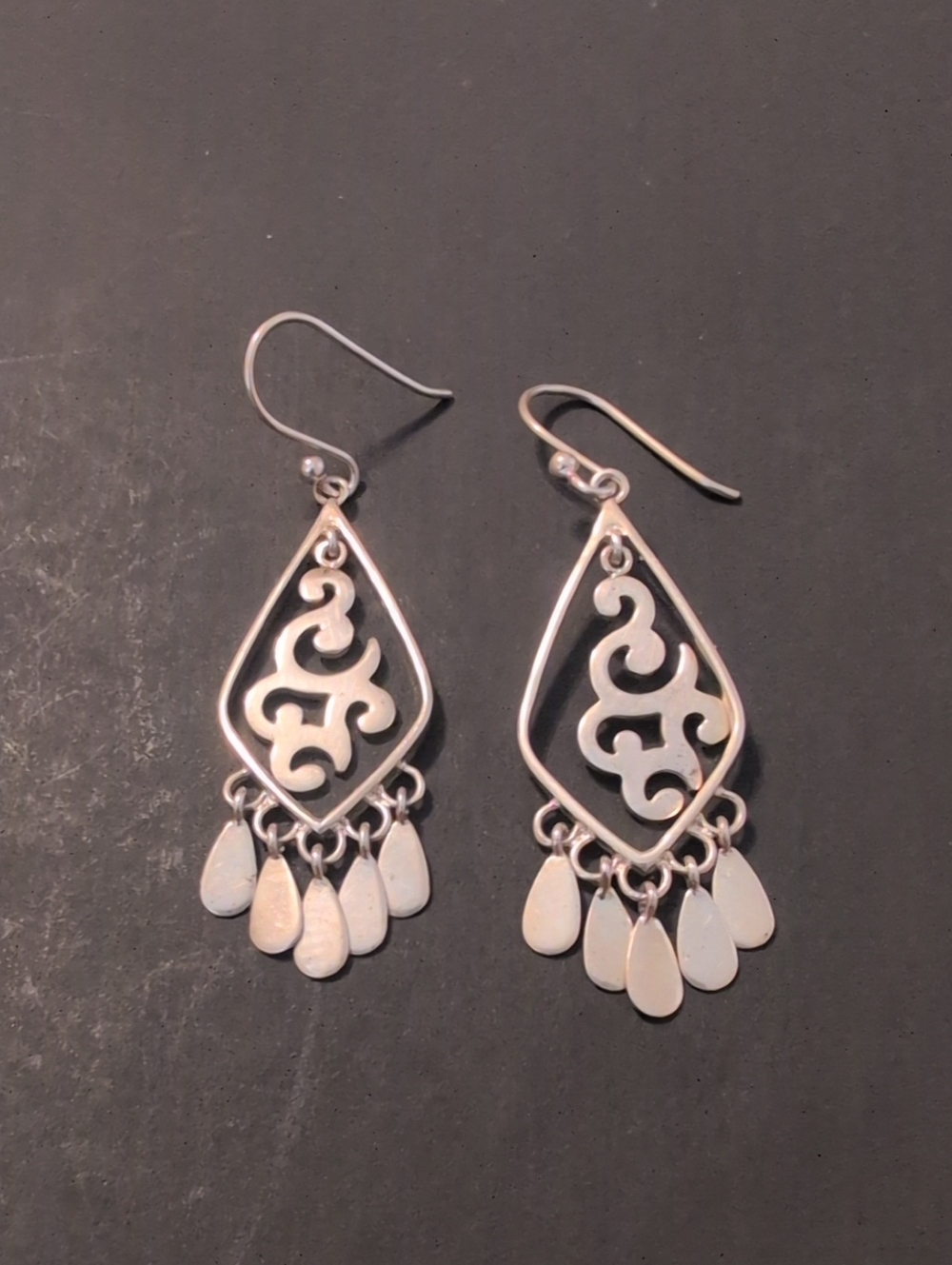 Silver Tear Drop Filigree Dangle Earrings - Women Jewelry